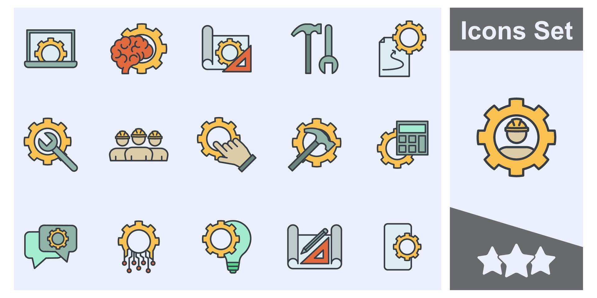 engineering icon set symbol collection, logo isolated illustration vector