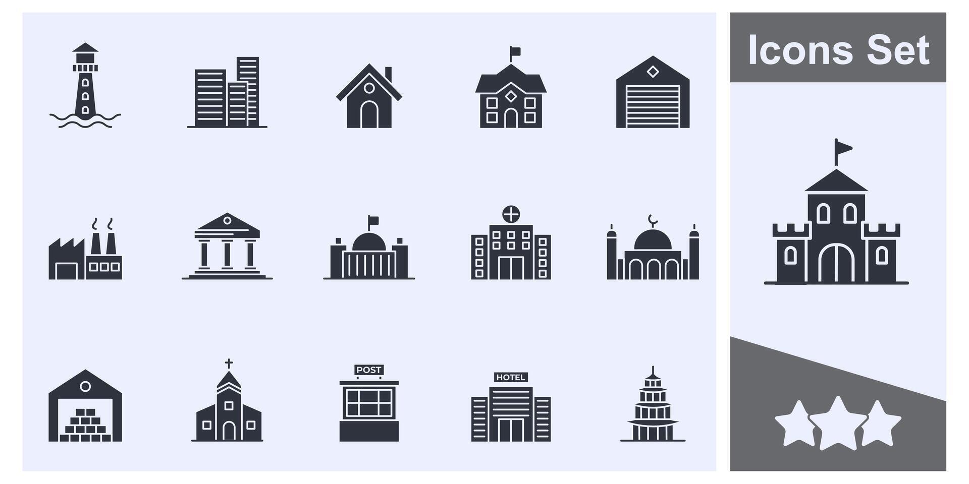 Building icon set symbol collection, logo isolated illustration vector