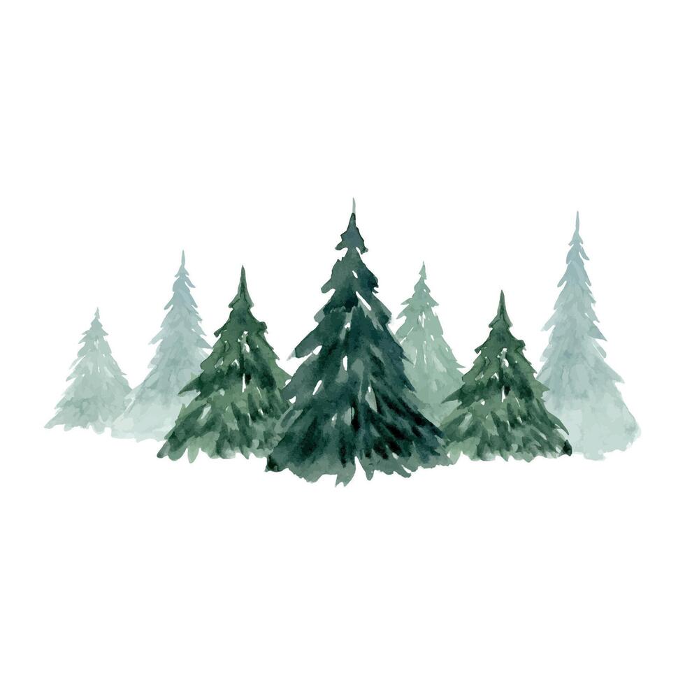 Navidad arboles en abeto abeto bosque acuarela ilustración para invierno Días festivos horizontal bandera y paisaje vector