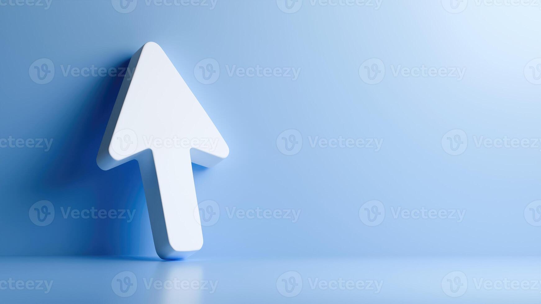 Large 3D Arrow Pointing Up and Leaning on a Wall, Light and Shadow, Growth with Copy Space, 3D render photo