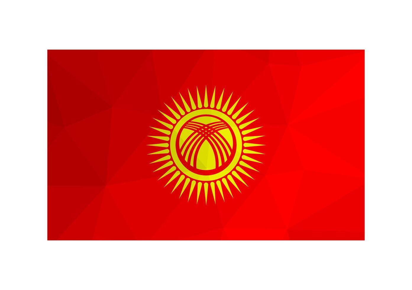 illustration. Official ensign of Kyrgyzstan. New national flag in red and yellow colors. Creative design in low poly style with triangular shapes. Gradient effect vector