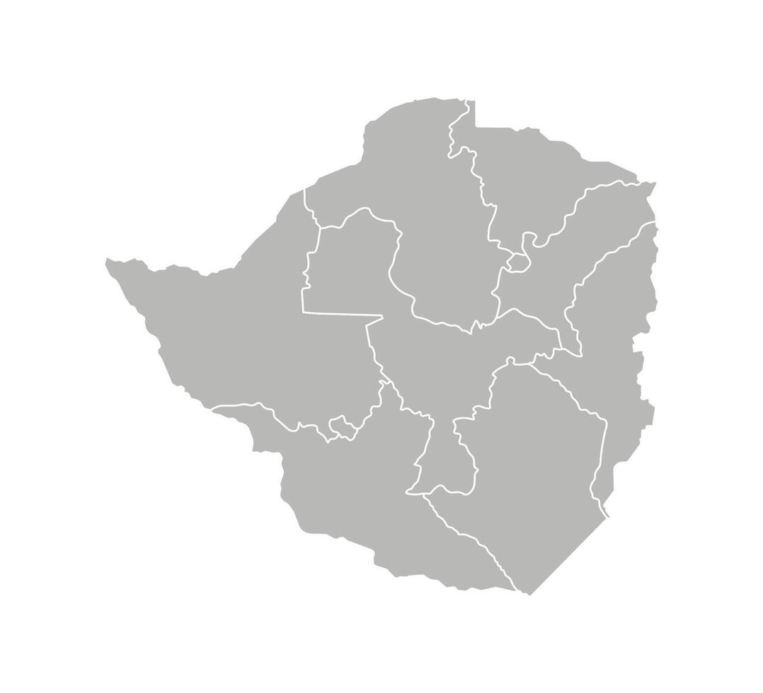 isolated illustration of simplified administrative map of Zimbabwe. Borders of the provinces, regions. Grey silhouettes. White outline. vector