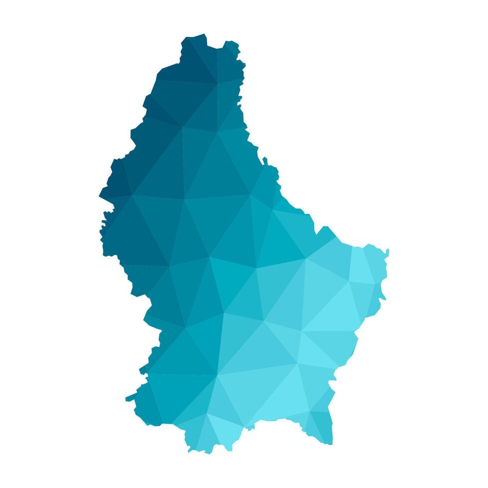 isolated illustration icon with simplified blue silhouette of Luxembourg map. Polygonal geometric style, triangular shapes. White background. vector