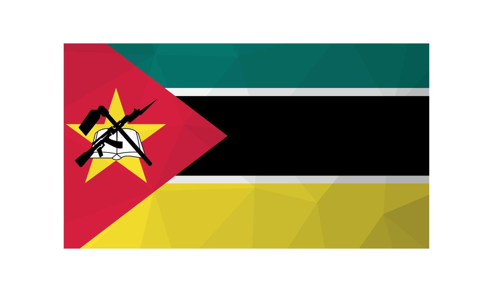 illustration. Official symbol of Mozambique. National flag in green, black, yellow colors. Creative design in low poly style with triangular shapes. Gradient effect vector