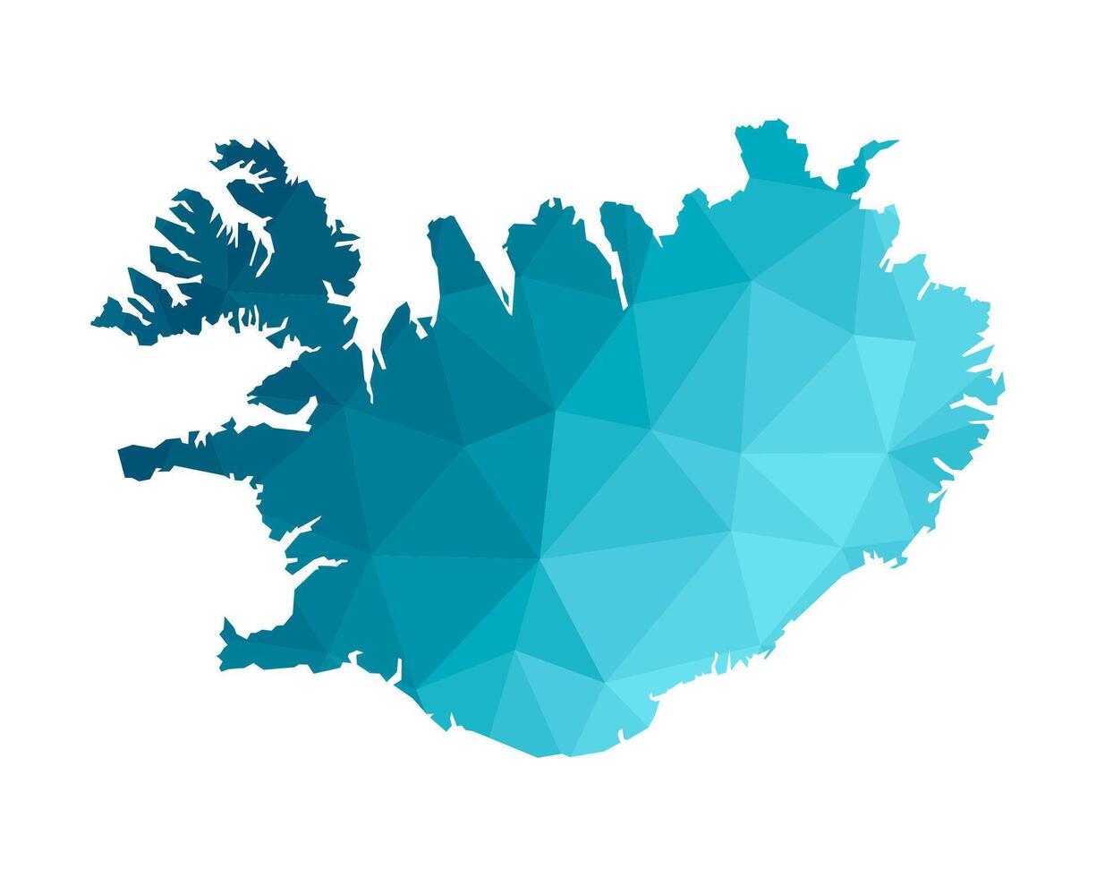 isolated illustration icon with simplified blue silhouette of Iceland map. Polygonal geometric style, triangular shapes. White background. vector