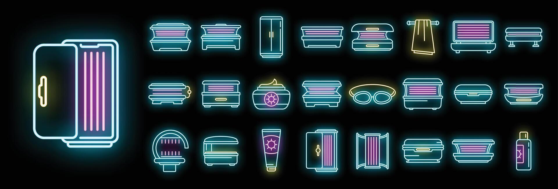 Solarium icons set neon vector