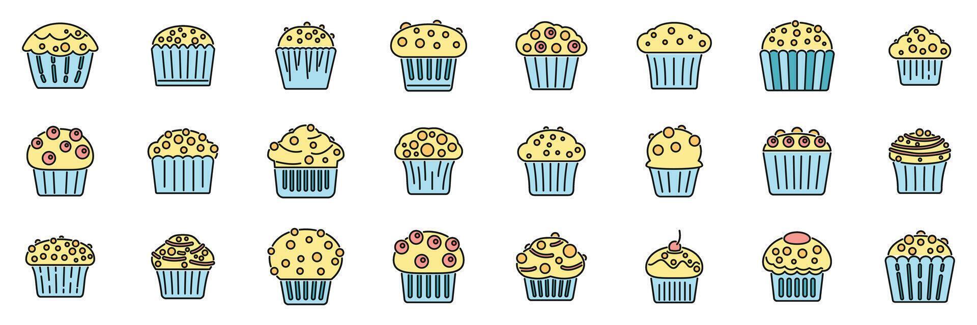 Muffin icons set color line vector