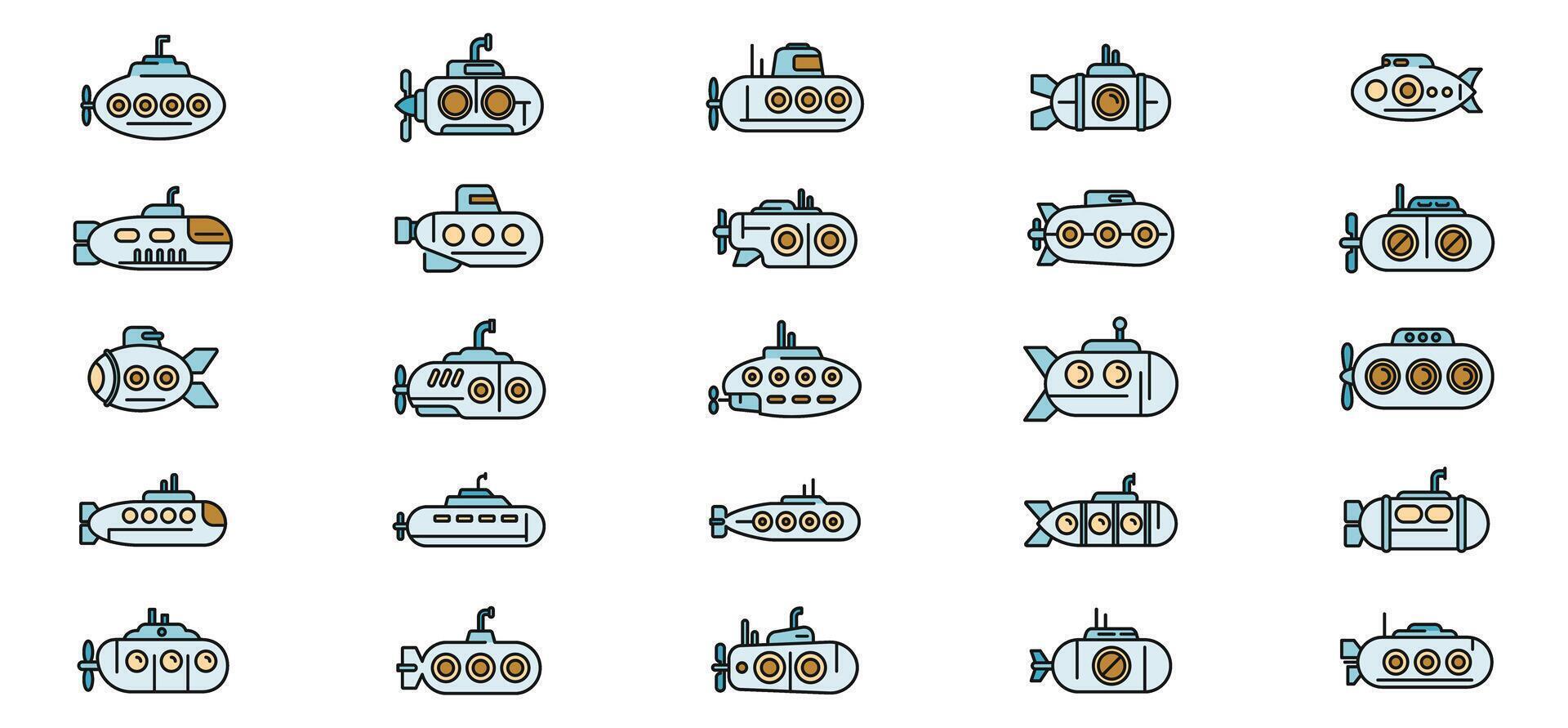 Submarine icons set color line vector