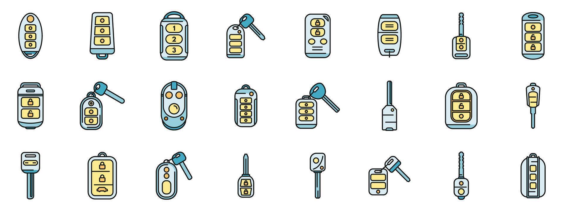 Smart car key icons set color line vector