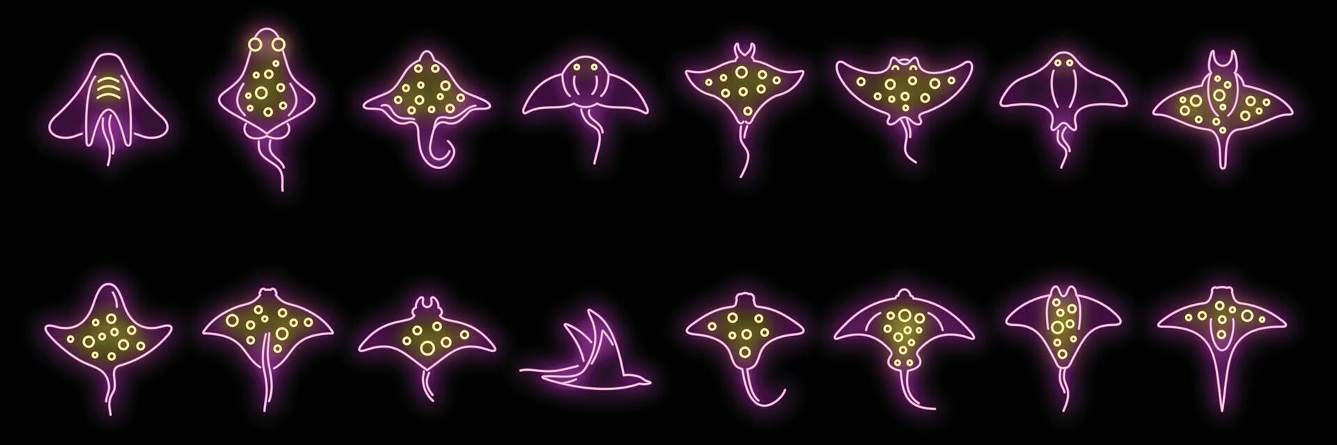 Stingray icons set neon vector