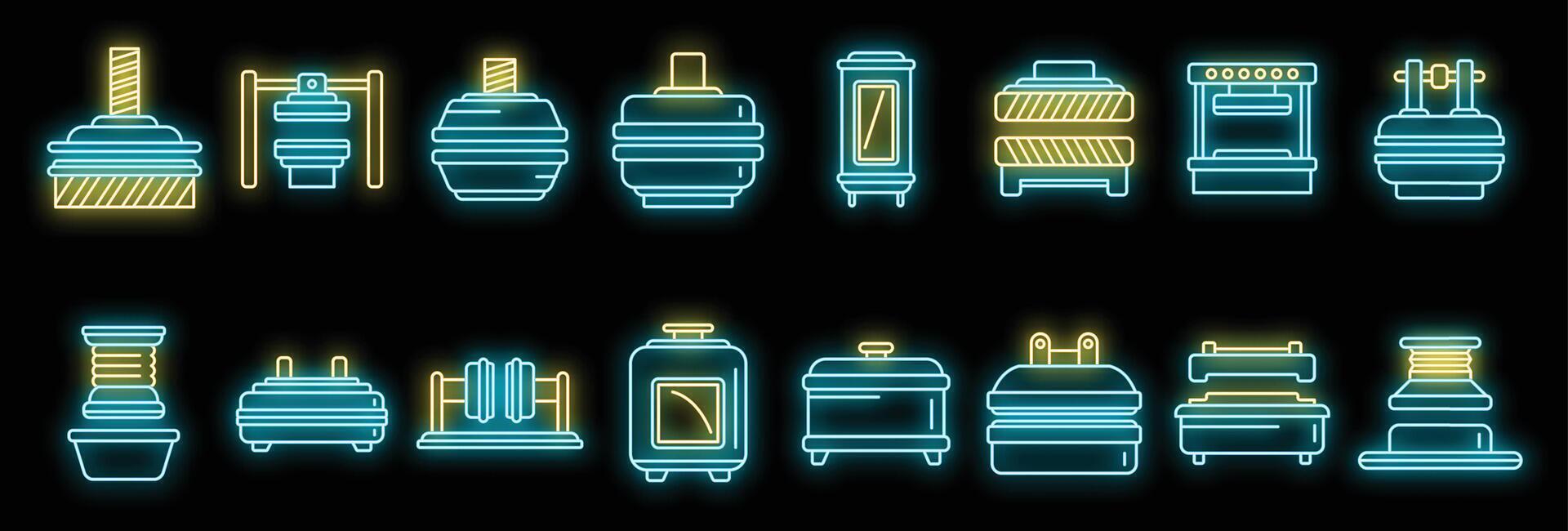 Press form machines icons set neon vector