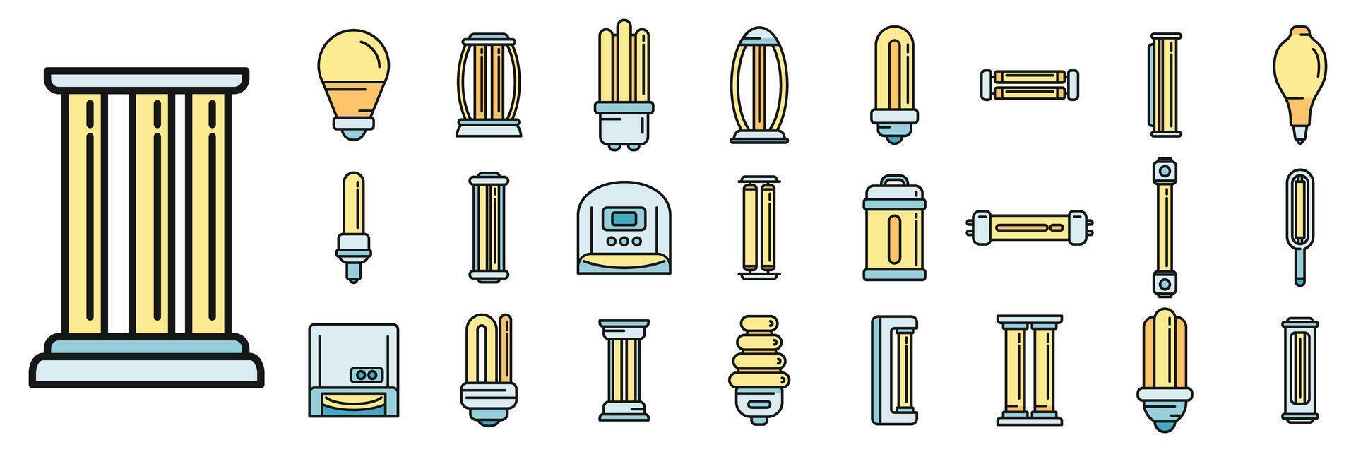 UV lamp icons set color line vector