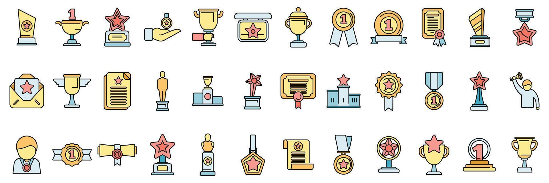 Winner awarding icons set color line vector