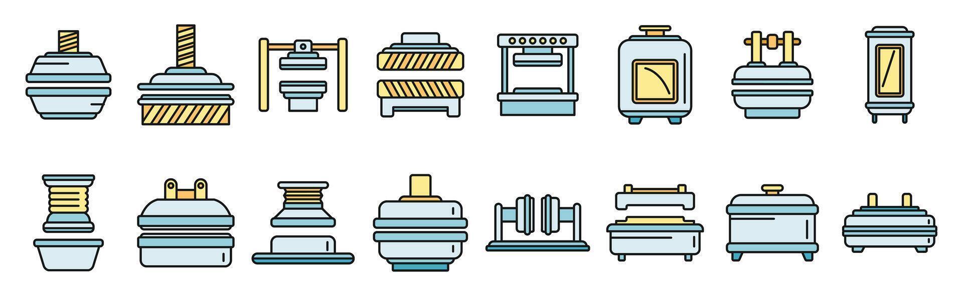 Press form machines icons set color line vector