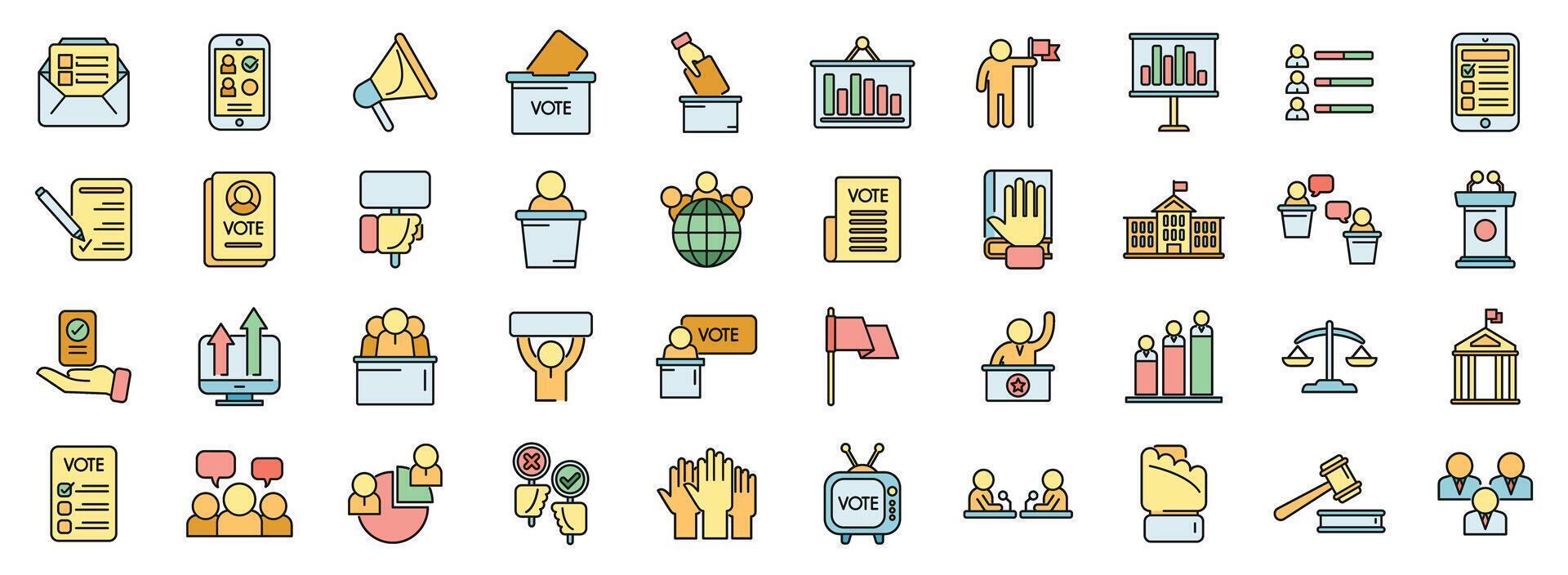 Democracy icons set color line vector