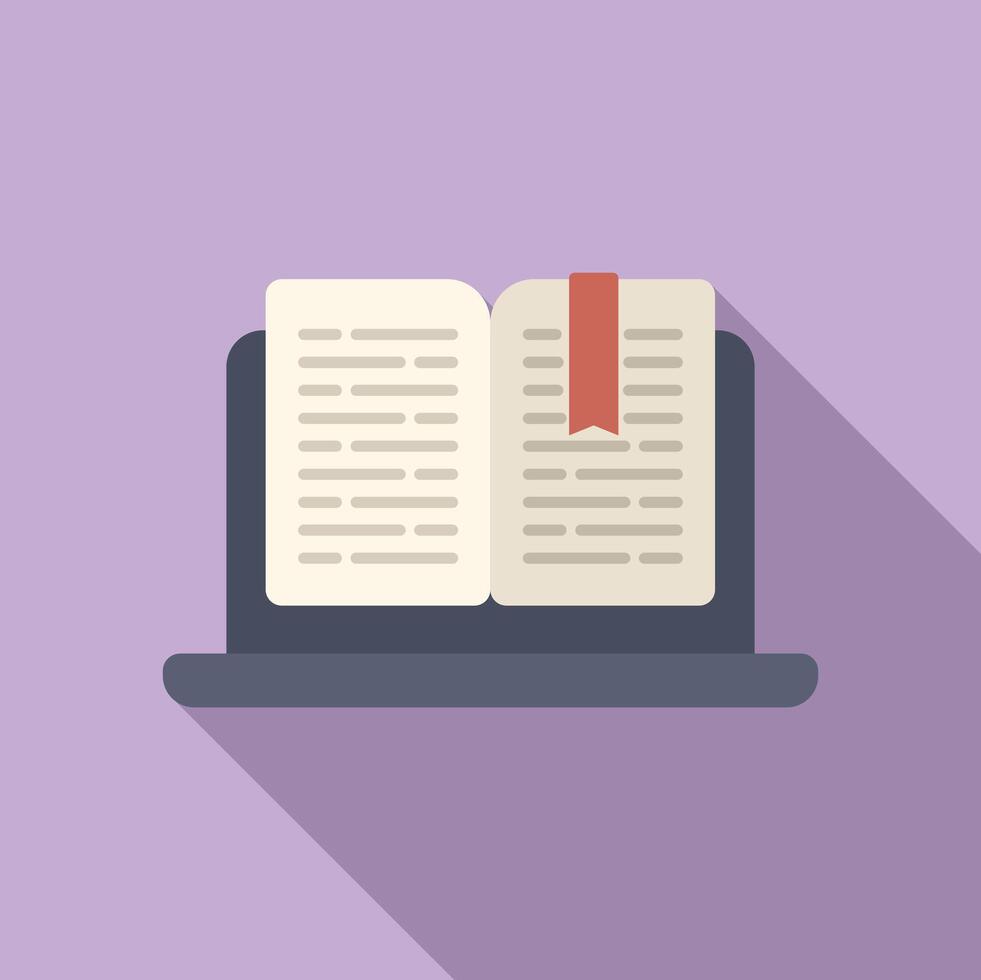 Laptop digital reading icon flat . New online book vector