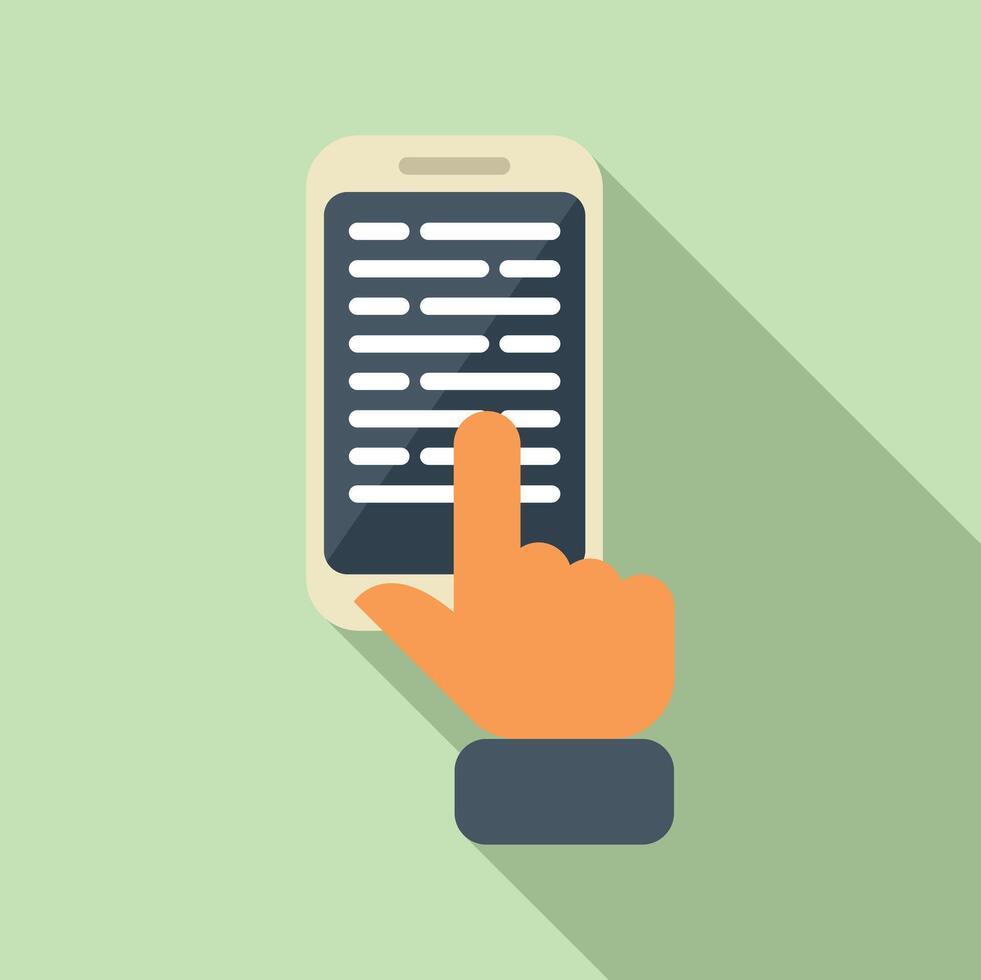 toque en digital leyendo icono plano . medios de comunicación diccionario vector