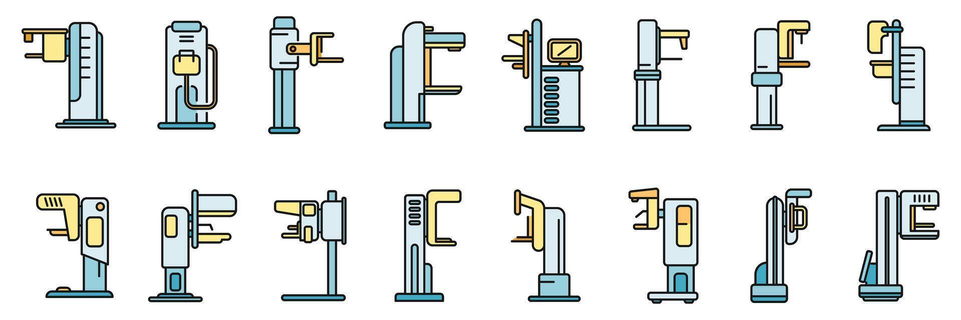 Mammography machine icons set color line vector