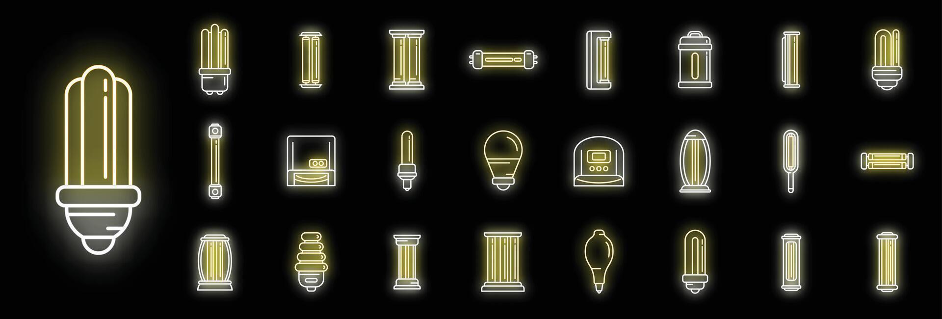 UV lamp icons set neon vector