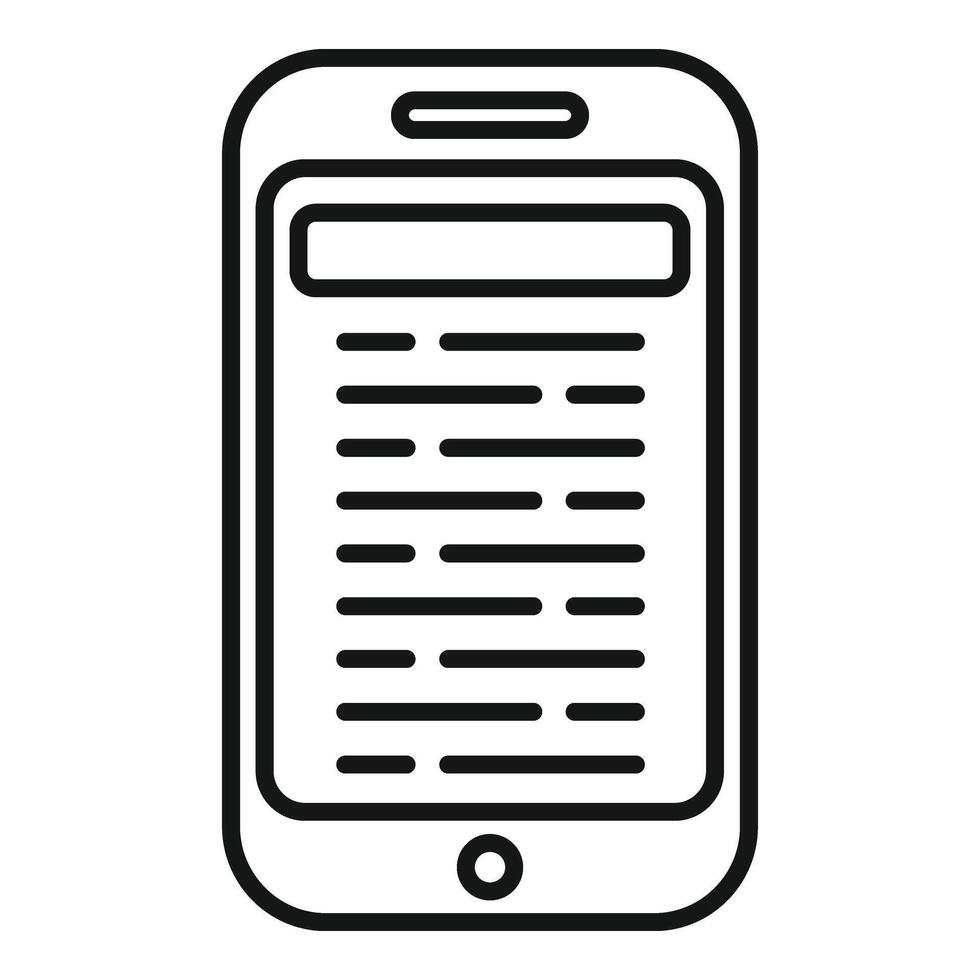 Phone reading book icon outline . Learn media dictionary vector