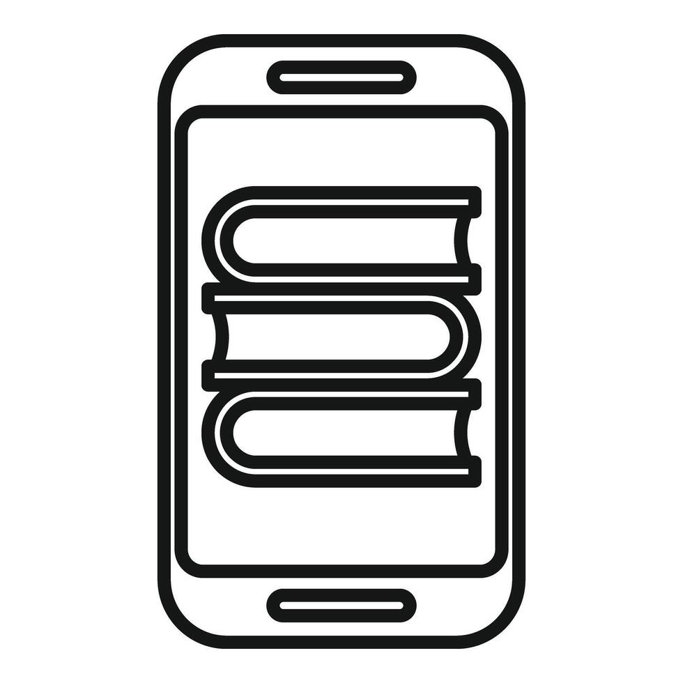 Online book stack icon outline . Reading digital device vector