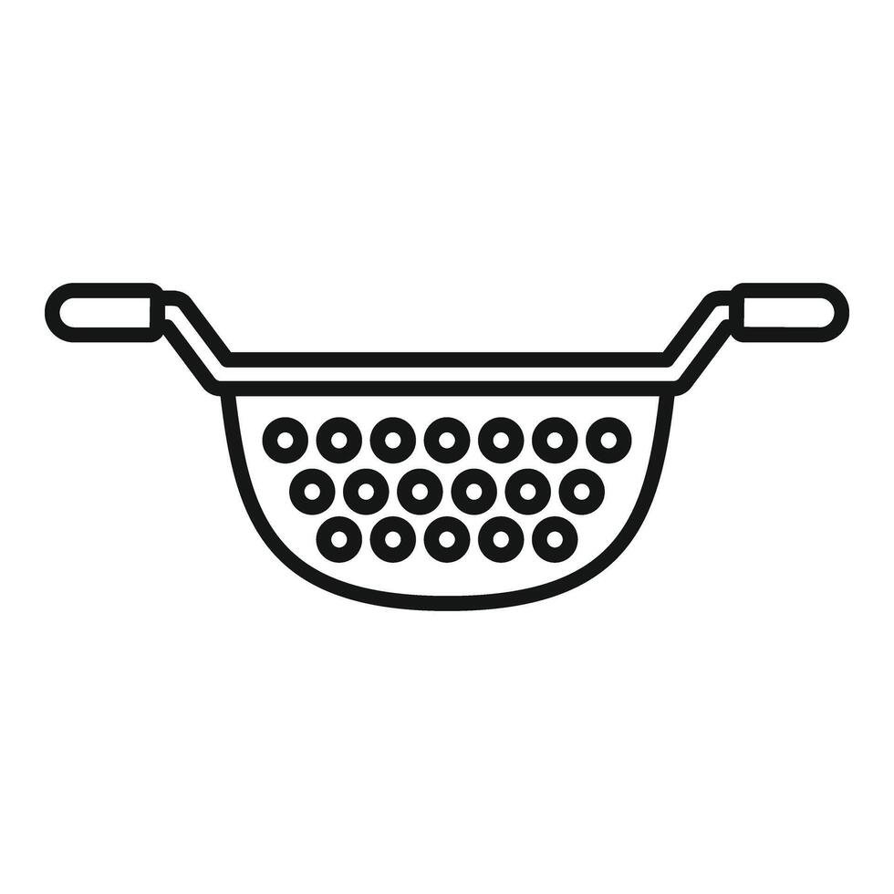 Metallic colander tool icon outline . Cooking kit vector