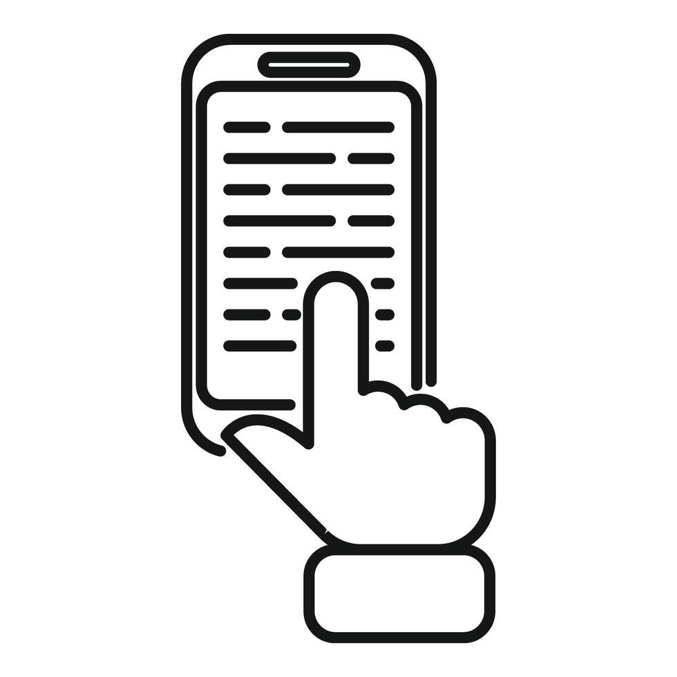 toque en digital leyendo icono contorno . medios de comunicación diccionario vector