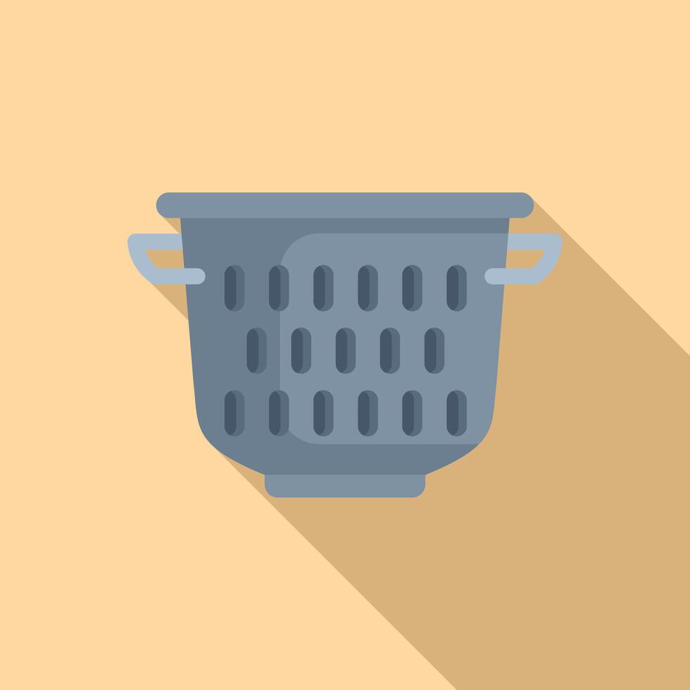 Drain colander icon flat . Kitchen accessory vector