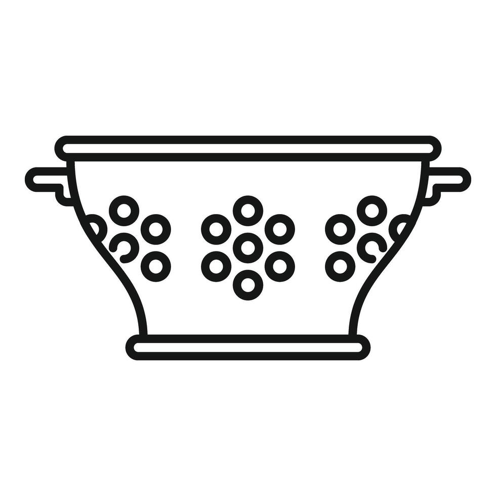 Metallic object colander icon outline . Cook accessory vector