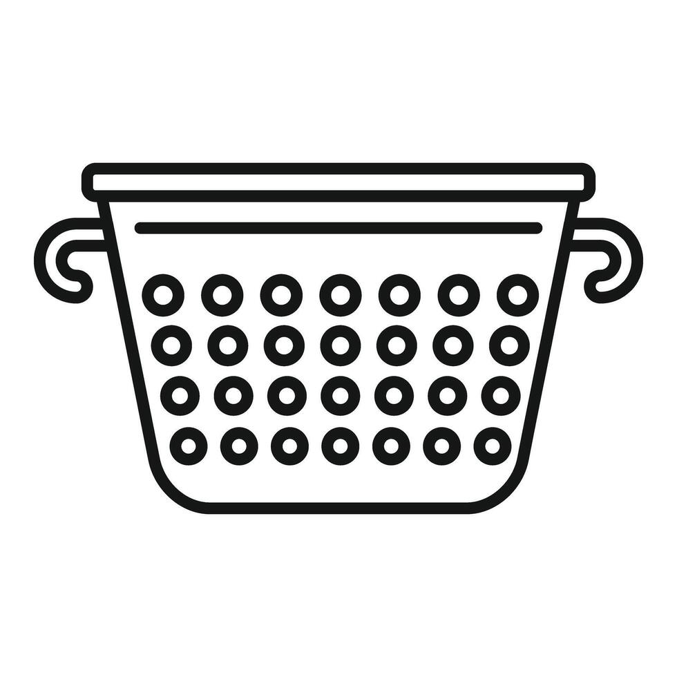 Metal colander icon outline . Cooking tool vector