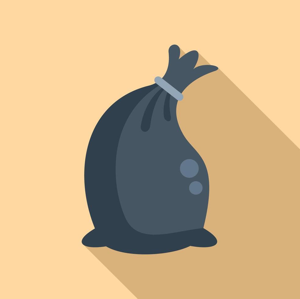 Cleaning full bag of trash icon flat . Clean urban vector