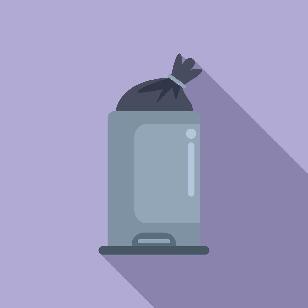 Bag in recycle bin icon flat . Ecology trash vector