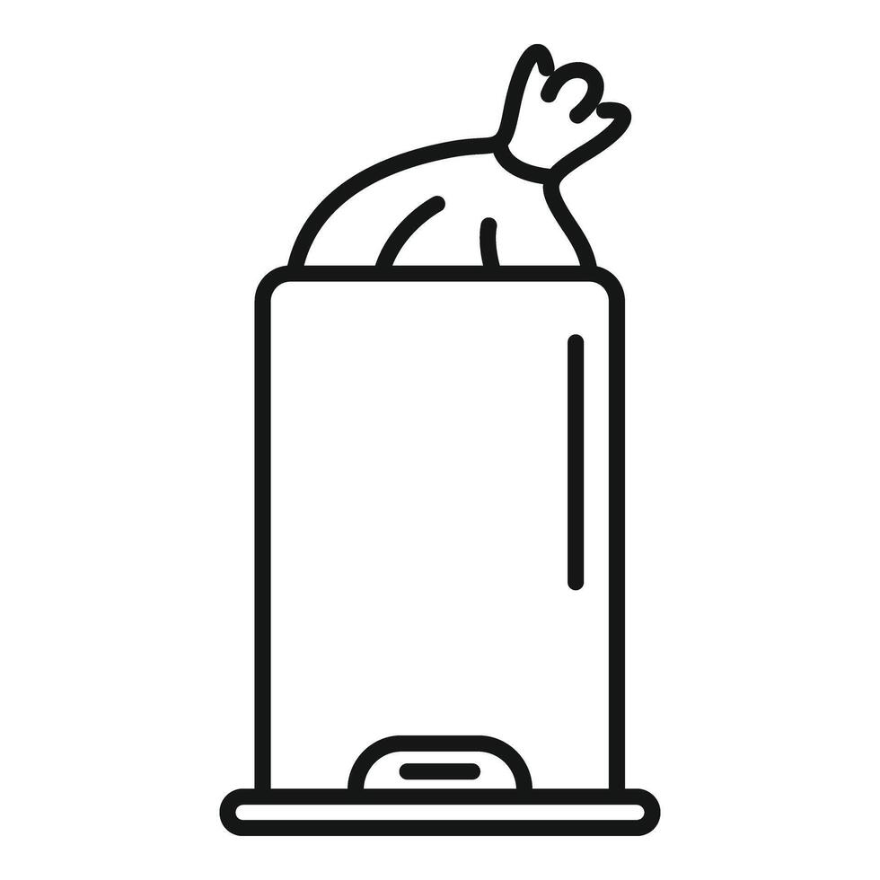 Bag in recycle bin icon outline . Ecology trash vector