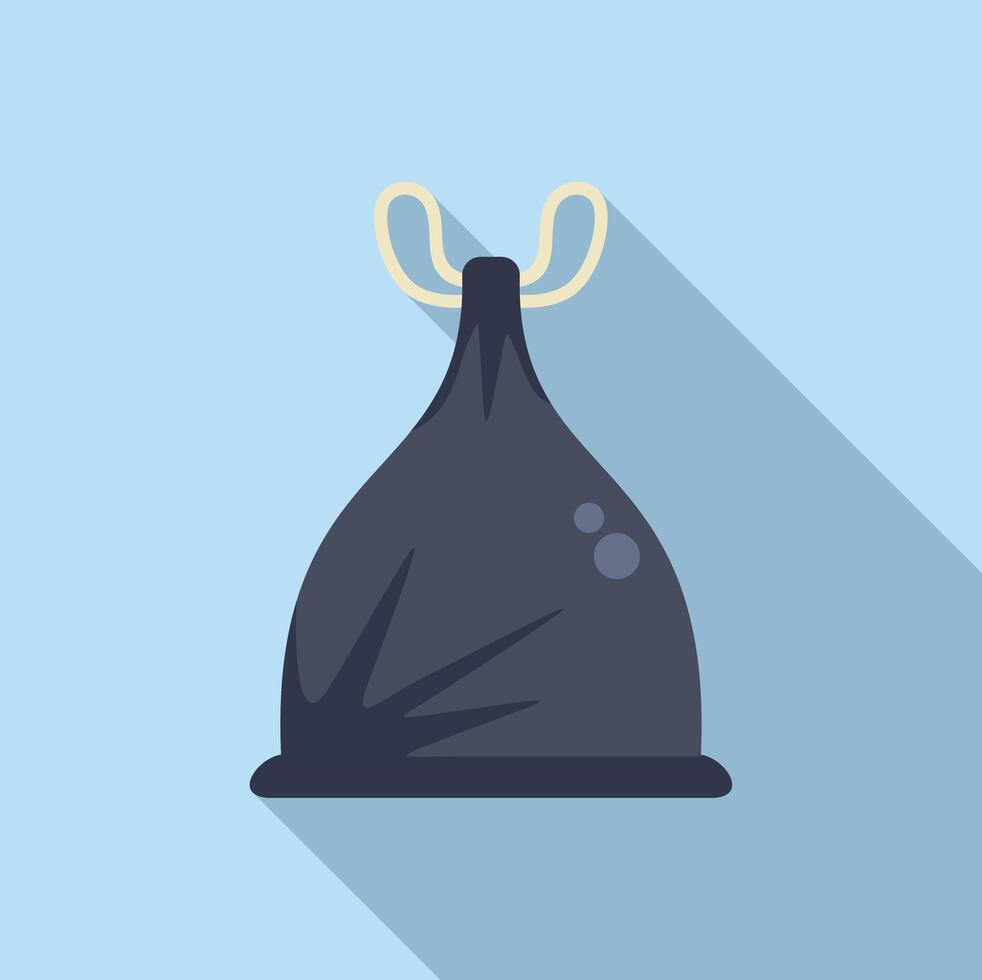 Cleaning bag trash icon flat . Ecological sack vector