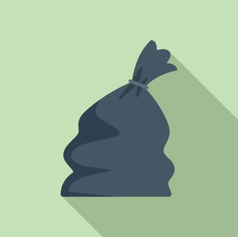 Cleaning full bag of trash icon flat . Ecological sack vector