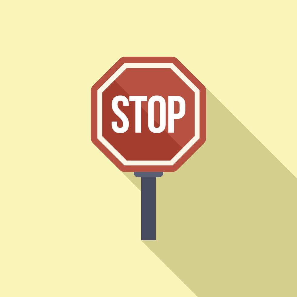 Stop road sign icon flat . Before railway crossing vector