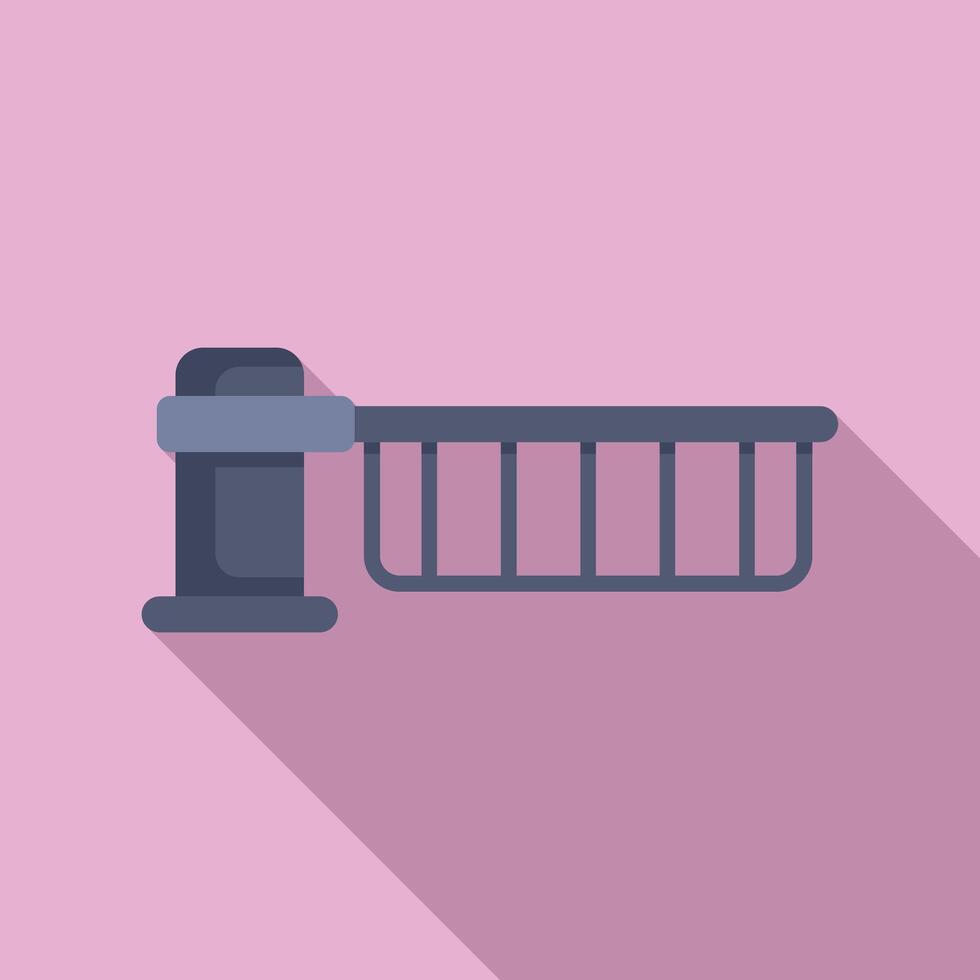 Metal railway crossing barrier icon flat . Control pass vector