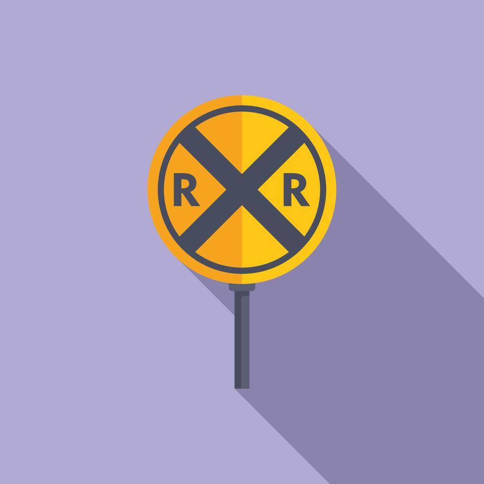 Railway crossing road sign icon flat . Caution sign vector