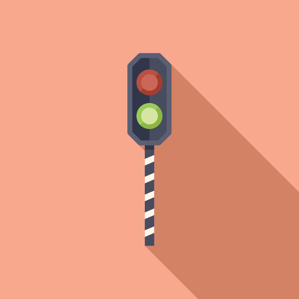Warn lights on railway crossing icon flat . Object warn vector
