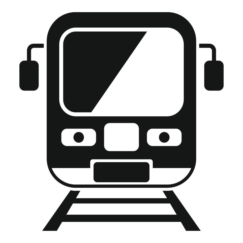 Train on rails icon simple . Railway crossing vector