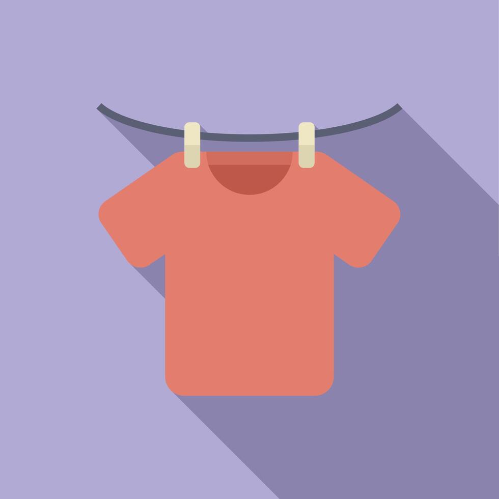 Drying tshirt on wire icon flat . Domestic household vector