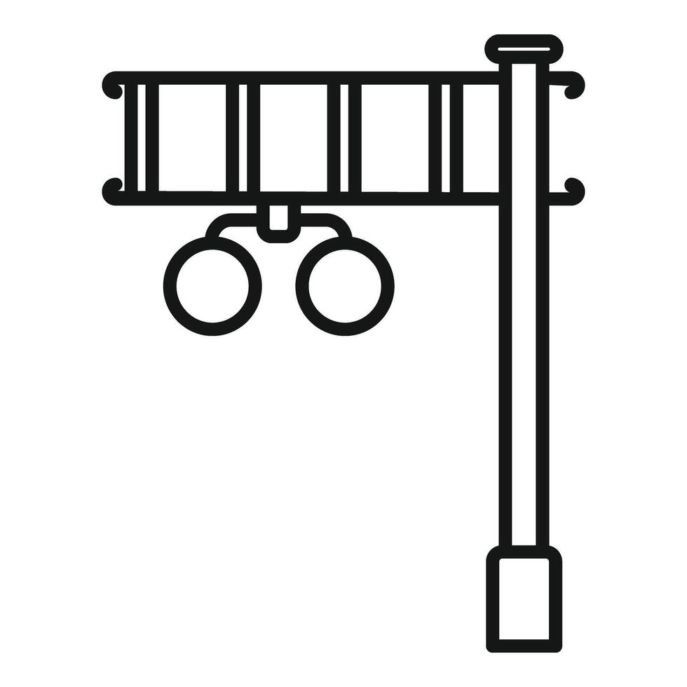 Railway crossing lights on pillar icon outline . Track caution vector