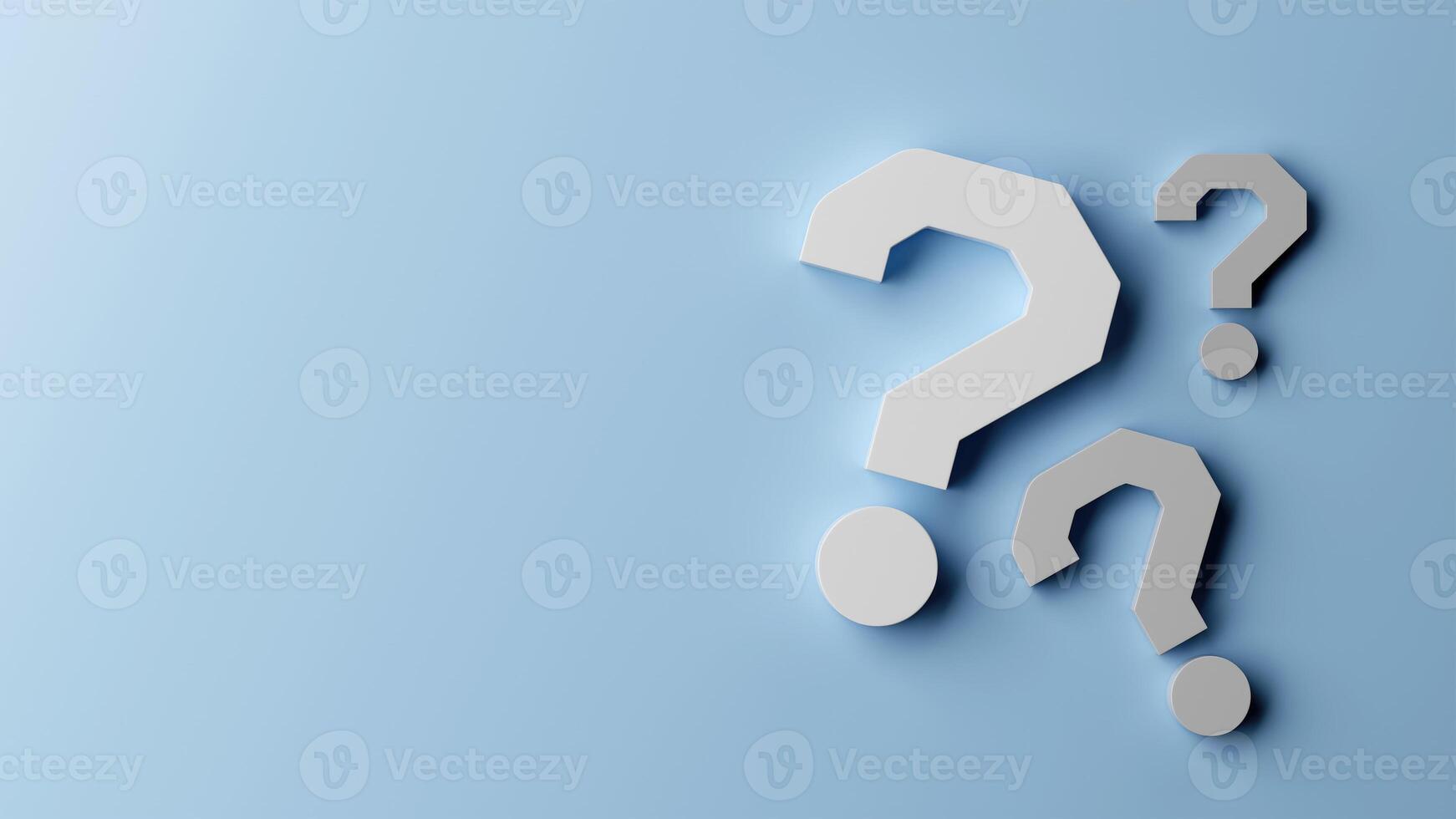 3D Question Marks, Light and Shadow, Problem, Question Concept with Copy Space, 3D render photo