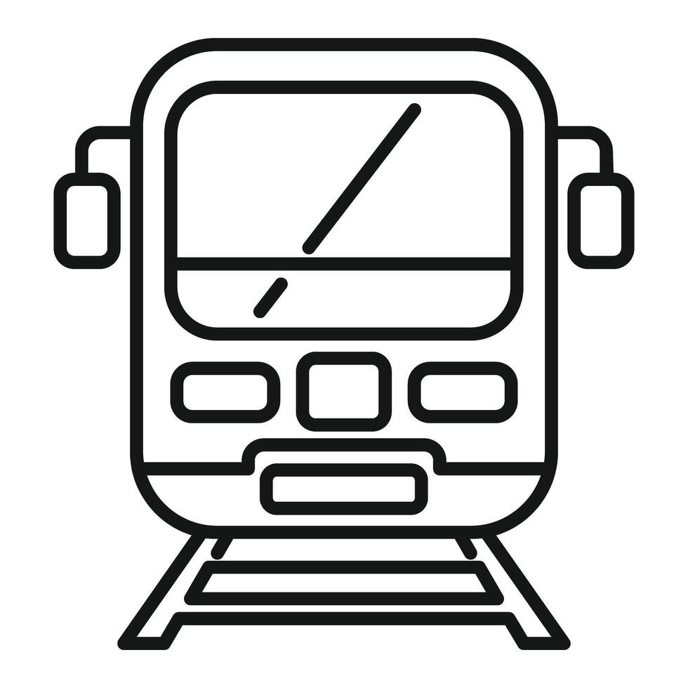 Train on rails icon outline . Railway crossing vector