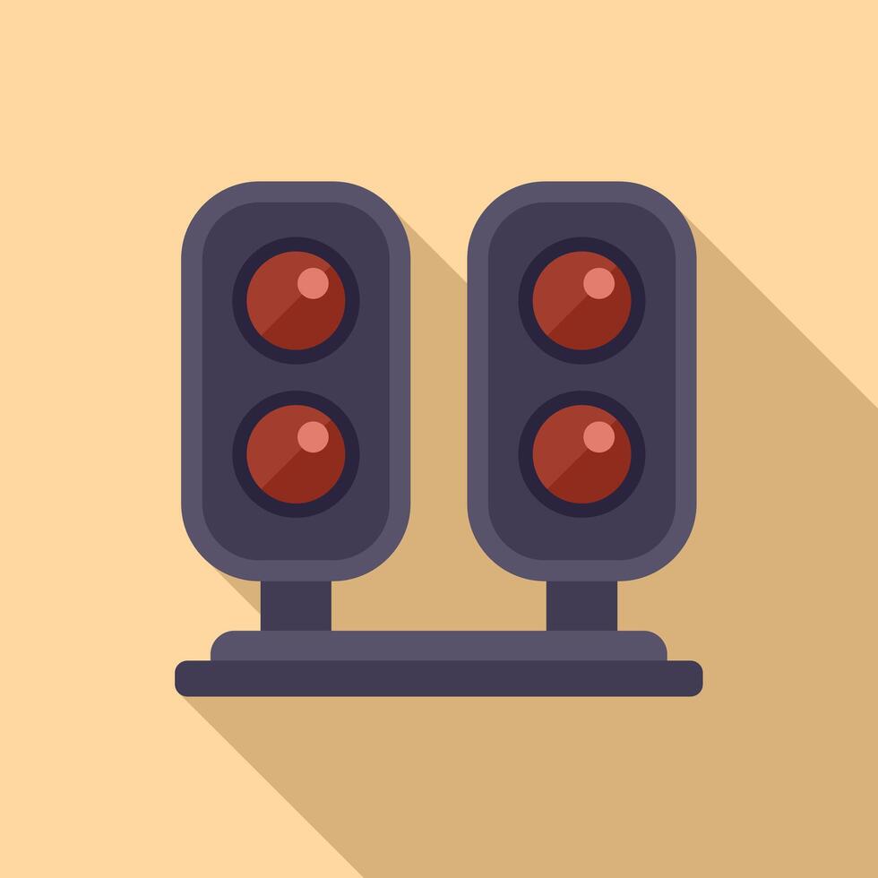 Railway crossing stop lights icon flat . Transport caution vector