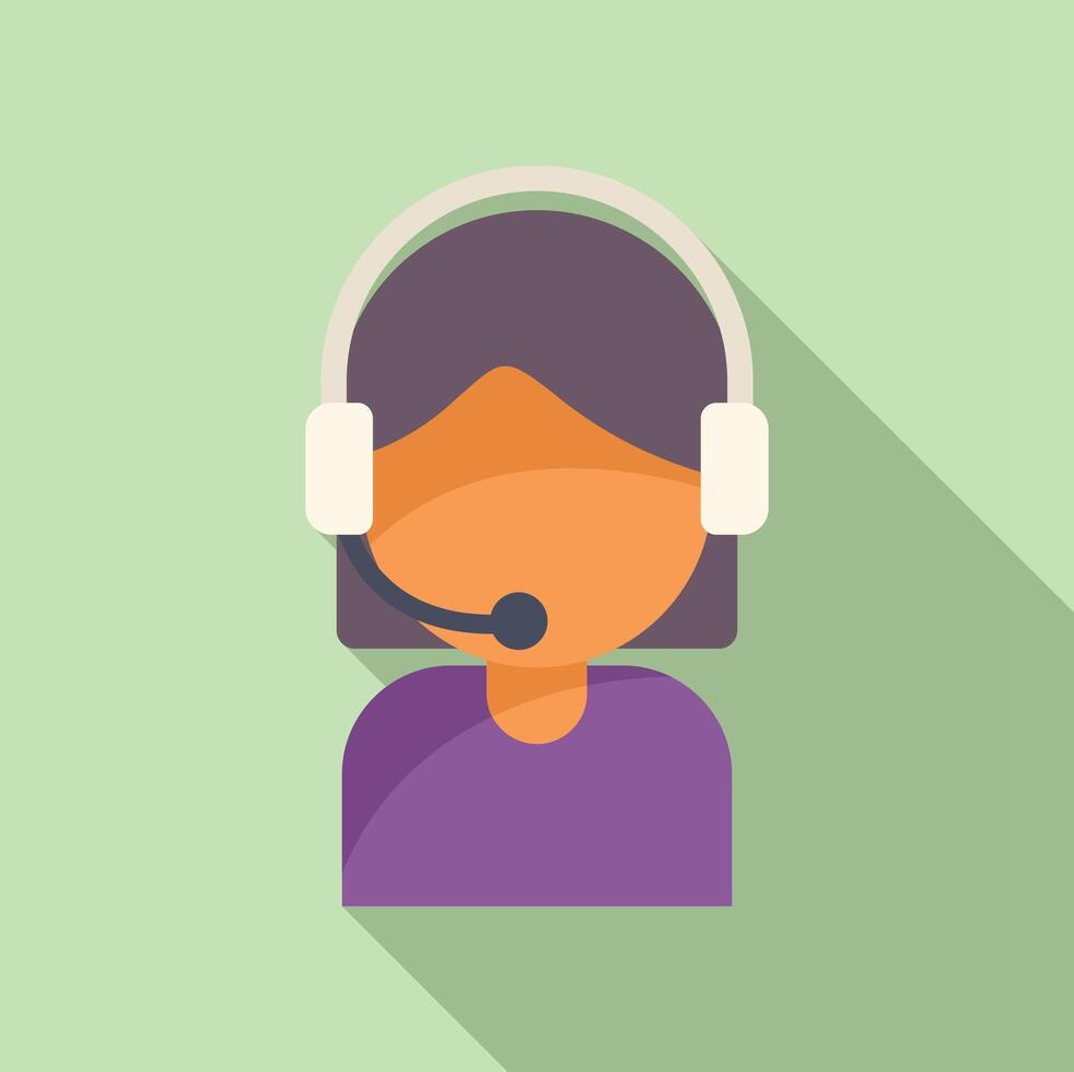 Female call center worker icon flat . Online help vector