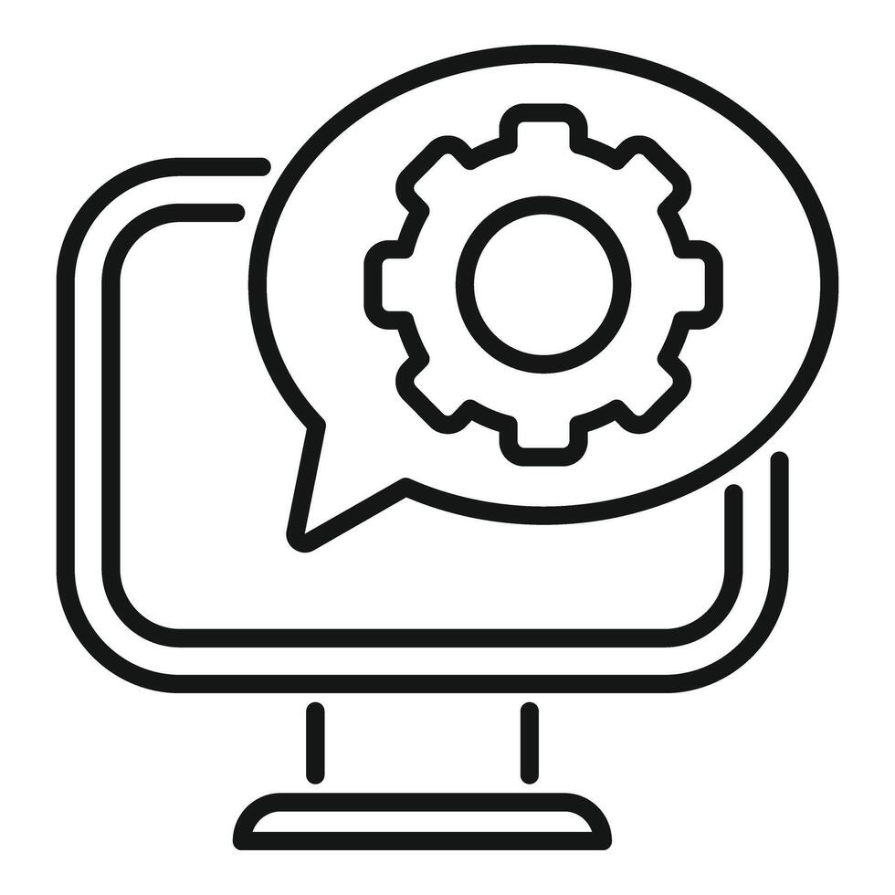 Gear computer support icon outline . Online tech volume vector