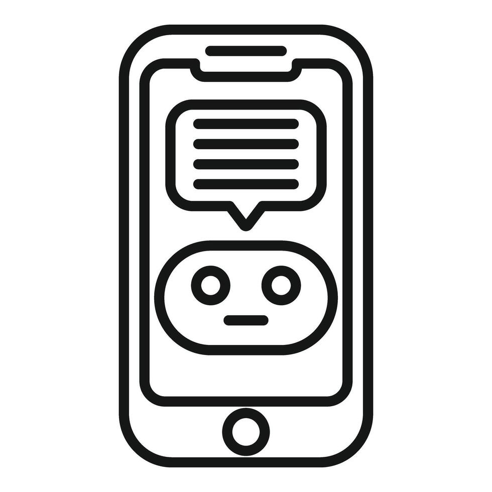 Phone online bot chat support icon outline . Assistance speech vector