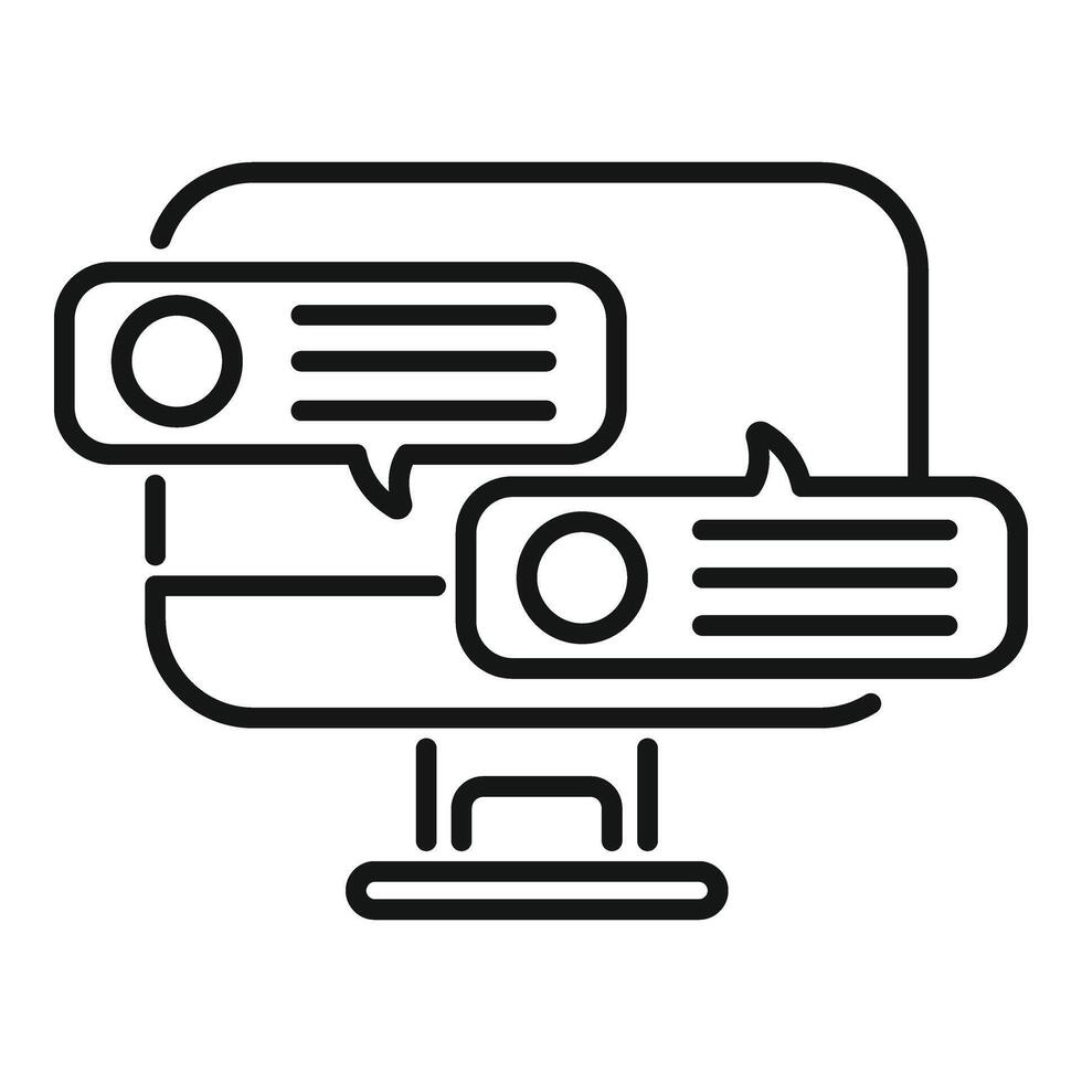Online computer chat assistance icon outline . Support help vector