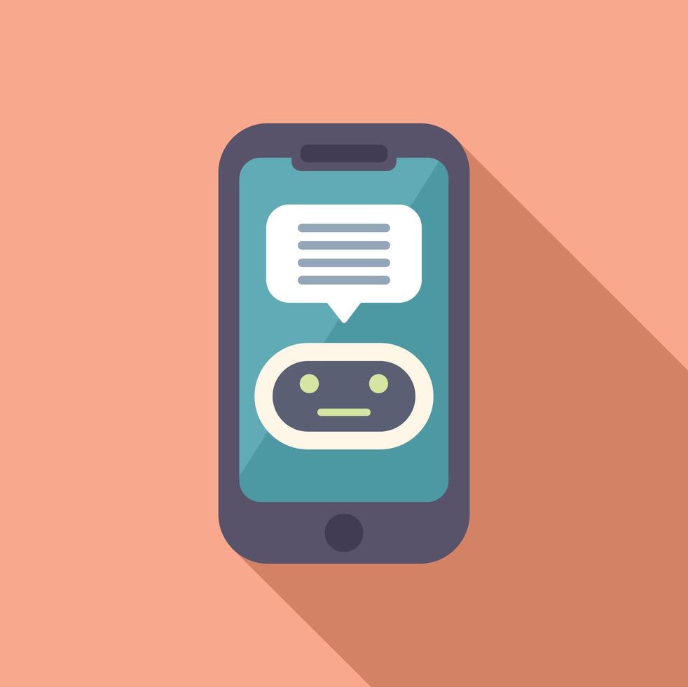 Phone online bot chat support icon flat . Assistance speech vector